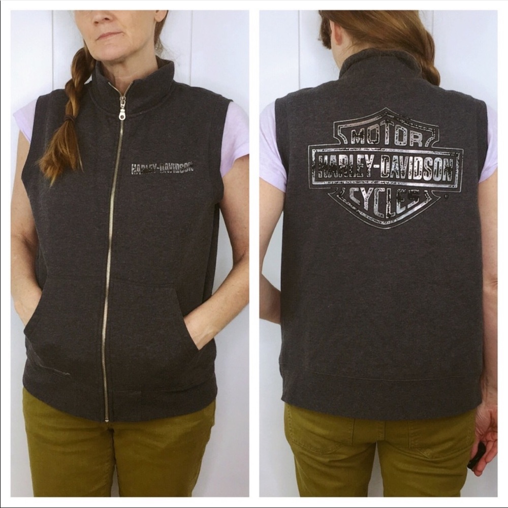 Harley Davidson Gray Zip Up Vest - Picture 8 of 8